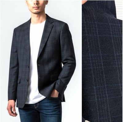 Z Zegna Sport Coat Wool Angora Silk Jacket Deep Blue Plaid Blazer Size US 40R