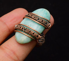 Amazonite Gemstone Copper Wire Wrapped Handmade Jewelry Ring Size 6.5