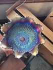 Pretty Blue Northwood Carnival Glass Sunflower Pattern Bowl Meander Back