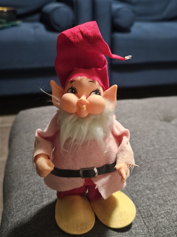 Vintage Felt Puffy Cheek Elf Dwarf Ornament Figure Made in Japan Pink Red Yellow