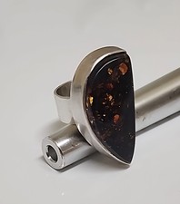 Large Baltic Amber Sterling Silver Ring Mexico Artisan Statement Cognac Amber...