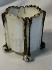 Vintage Antique Milk Glass Toothpick Holder Scalloped Top Column Ball Feet
