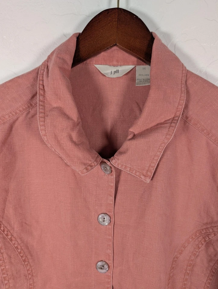 Chaqueta Jill Mujer 14 Rosa 100% Lino Botón Frontal Informal Primavera Ligera Foto 4 de 4
