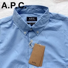 A.P.C. Embroidered Logo Richie Cotton Long Sleeve BD Shirt M Blue New JAPAN