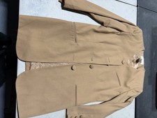 Vintage Camel Colored Long Blazer, Shoulder Pads, Silk Lined