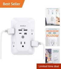 Smart USB Power Strip with 5 Outlets  4 Charging Ports - 1800J Surge Protection