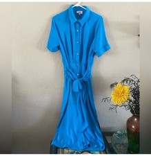Tahari Arthur S. Levine 3/4 Sleeve blue Button down Sheath dress Sz 8