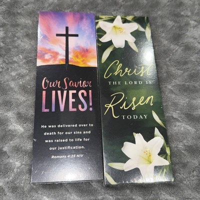 50 Easter Cross Bookmarks Our Savior Lives! & Christ The Lord Risen 2 Pack Of 25