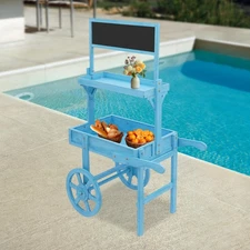 2 Tiers Plant Flower Rack with Blackboard Flower Pots Holder Display Blue