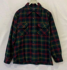Pendleton Wool Plaid Shirt Jacket USA Made Virgin Wool Green Red Flannel M C17
