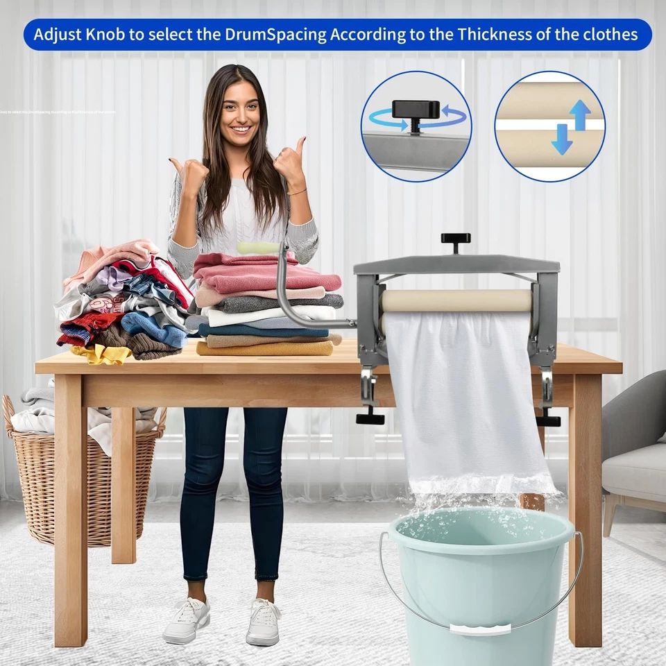 15 inch Clothes Wringer, Hand Crank Laundry Wringer Washer Removes 96% Water - Image 2 of 4