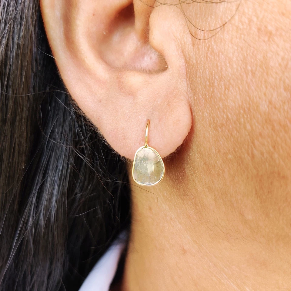 Pendientes Polki de diamantes naturales de 0,85 quilates de oro de 14 quilates delicada rebanada piedra de nacimiento de abril Foto 2 de 4