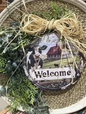 Handcrafted Holstein Cow Wall Decor-Welcome Wreath, 16 In, Farmhouse Country