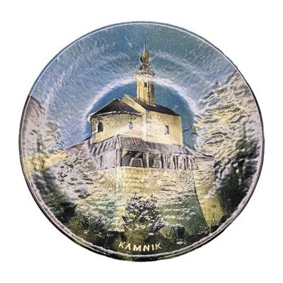 Vintage Dekor Zagreb Rucni Rad Enamel Handpainted ''Kamnik'' Wall Plate, 12'' Dia