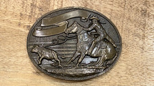 Vintage Solid Brass Rodeo Cowboy Calf Roping Belt Buckle