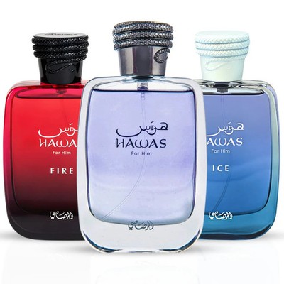 Hawas, Hawas Ice & Hawas Fire Eau de Parfum Sprays 100ml (3.4 oz