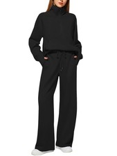 Trendy Women's Lounge Set Half Zip Sweatshirt Wide Leg Sweatpants Tracksuit M