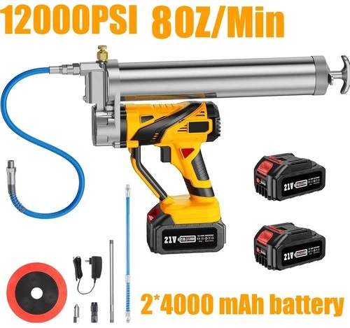 Grease Gun Battery Powered 12000 PSI Cordless Electric Grease Gun 2*4000 Battery