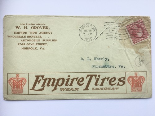 Used Envelope Promoting 'EMPIRE TYRES' Stamped 1910