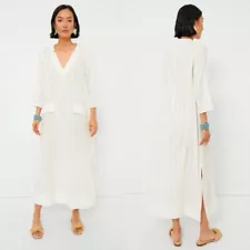 Pomander Place White Carolina Caftan Midi Women's Dress 3/4 Sleeve Size XS EUC