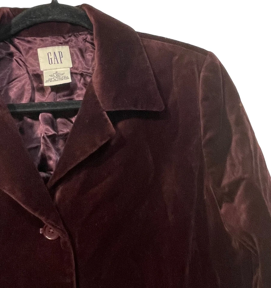 Chaqueta Blazer De Colección Gap Para Mujer Y2K Terciopelo Terciopelo Botón Frontal Granate Forrada Talla 8 Foto 3 de 4