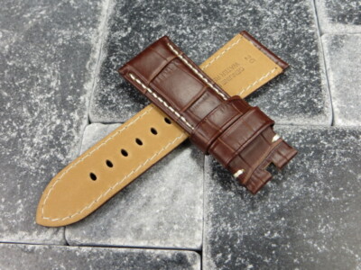Bracelet Montre Cuir Grainé Alligator Marron Miel - Largeur 24mm - Boucle Brosse - Compatible PANERAI - Neuf