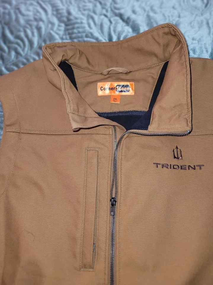 TRIDENT Lined Vest Mens 2XL Work Duct Canvas Brown Full Zip W/Pockets NWOT Foto 3 de 4