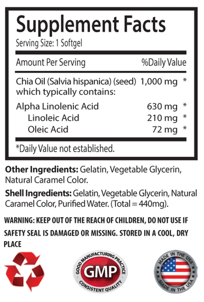 Semillas de Chía Orgánicas Aceite de Semilla de Chía 2000mg - Control del Apetito, Omega 3-6-9 Píldoras 1B Foto 2 de 4