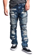 G-Style USA Men's Biker Distressed Washed Zipper Slim Fit Jeans - DL1010-L