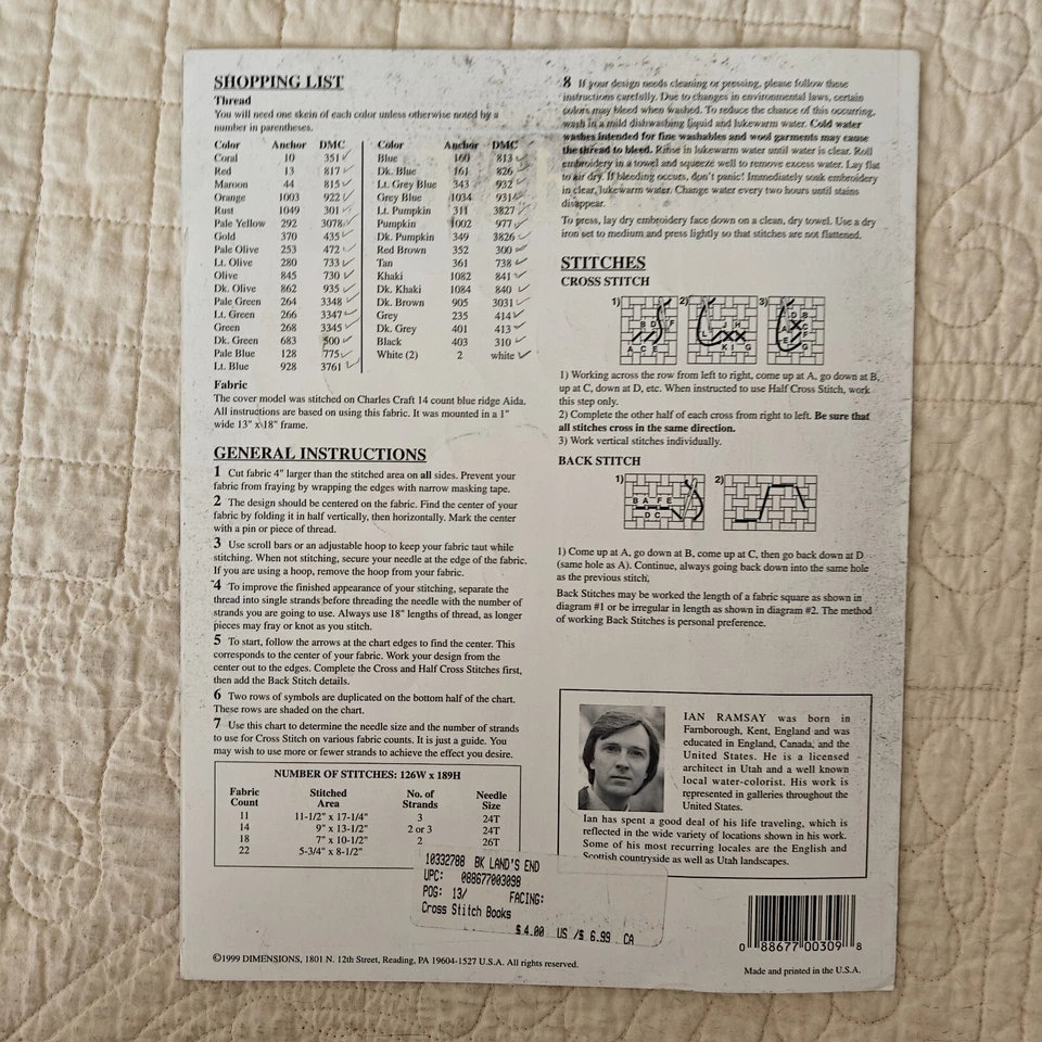 1999 Vtg "Land's End" Lighthouse Cross-Stitch Kit Pattern Dimensions Leaflet 309 - Image 3 of 4