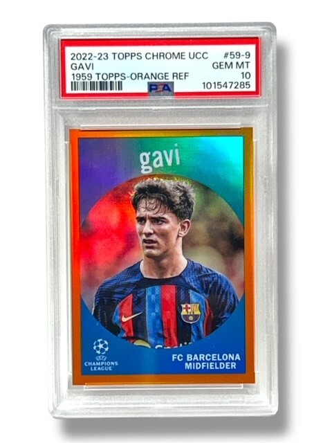 2022-23 Chrome UEFA CL 1959 Topps Orange Refractor /25 Gavi PSA GEM MT 10