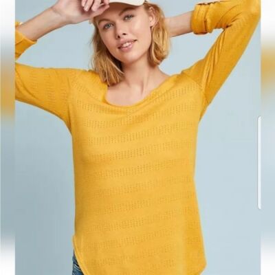 Anthropologie Akemi + Kin sylvie pointelle yellow roll sleeve Size Medium