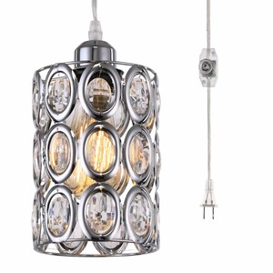 Plug In Hanging Pendant Light Fixture Crystal Ceiling Chrome Mini