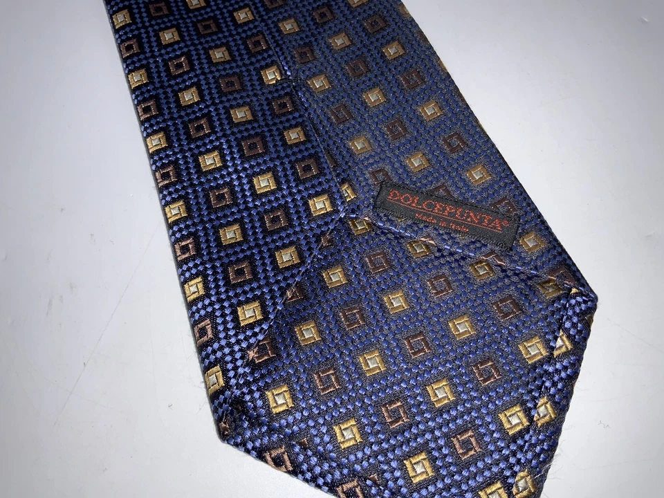 Corbata cuello Dolcepunta azul seda geométrica 3 5/8” ancho hecha en Italia como nueva YGI K2-177 Foto 4 de 4
