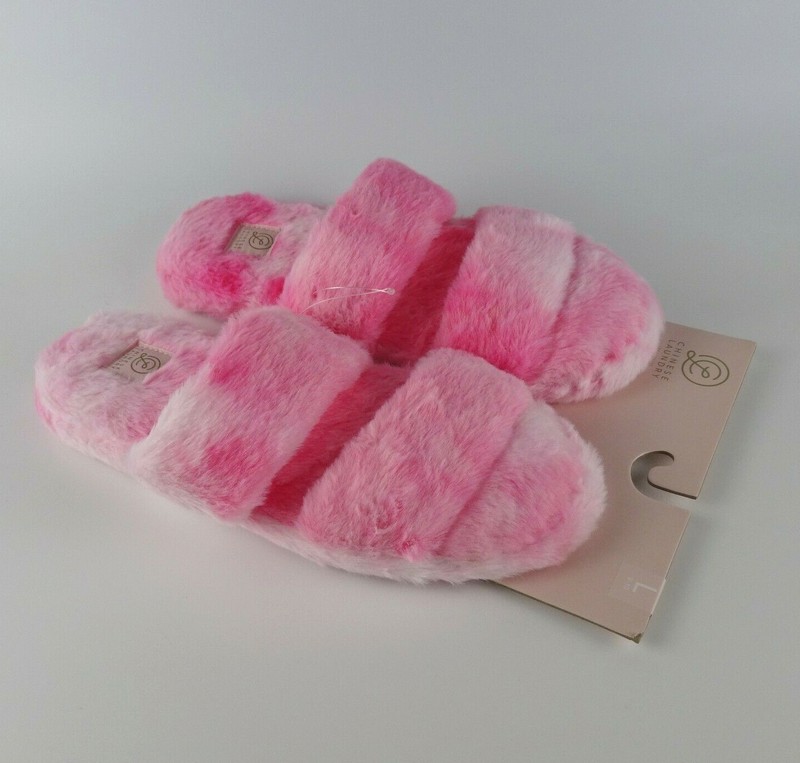 CHINESE LAUNDRY Slippers Faux Fur Pink Double Band Tie Dye Women's L 9-10 New
