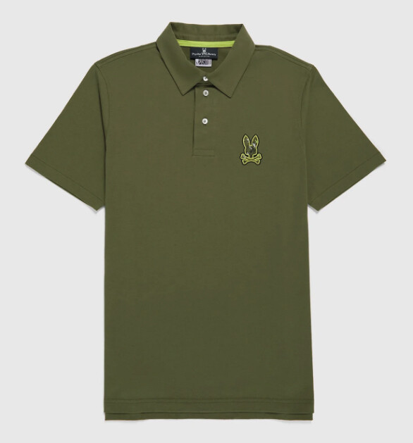 Psycho Bunny グリーン ポロシャツ Sサイズ Psycho Bunny Men's Dark Olive Waverly Jersey Bunny Logo Short