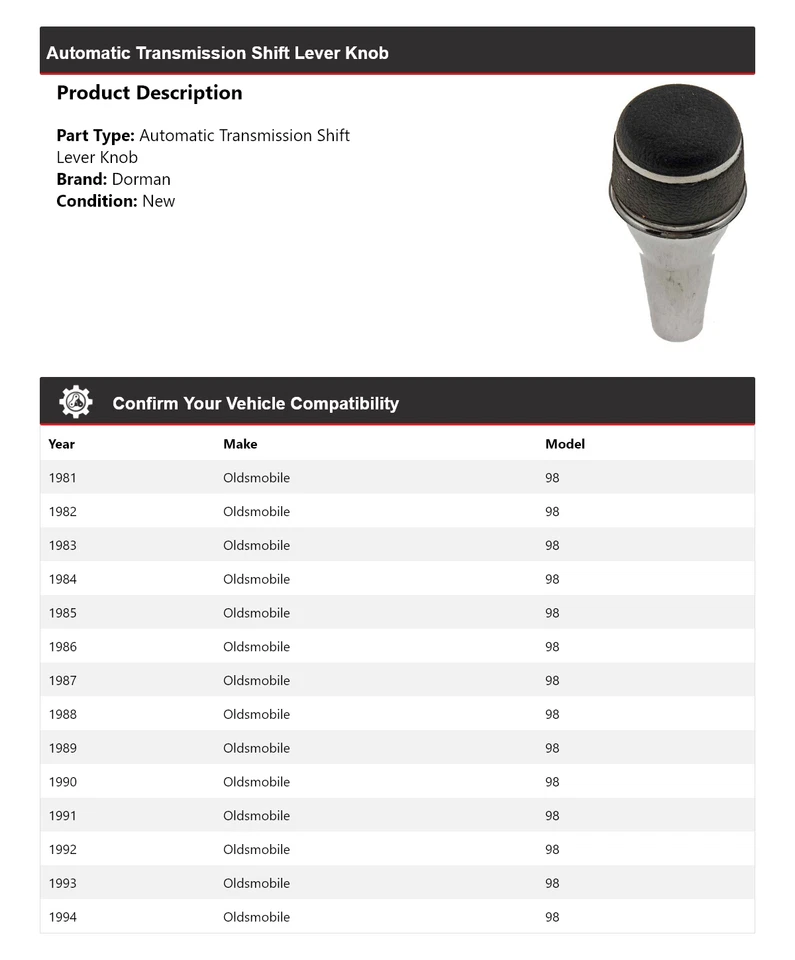 Perilla de palanca de cambios de transmisión automática Oldsmobile 98 Dorman 1981-1994 1982 Foto 2 de 4