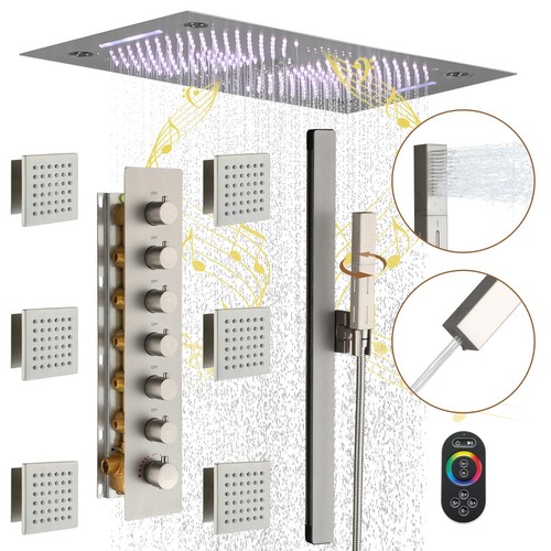 Music Shower System 64 Colors 6 Fuction LED Shower Combo Set Thermostatic Shower - Picture 2 of 34