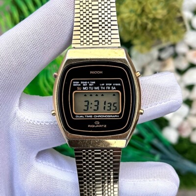 Vintage Ricoh RI Quartz Digital LCD Dual Time Chronograph Japan