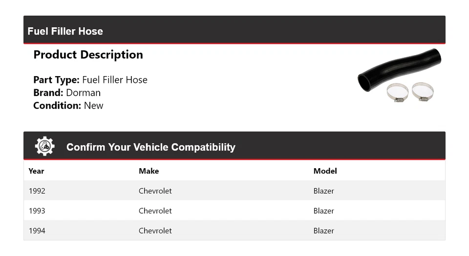 Mangueira de enchimento de combustível 1993 Chevrolet Blazer Dorman 1992-1994 - Imagem 2 de 4