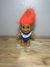 Vintage Russ Troll Doll Blue Bathing Suit With Orange Hair Collectible Toy