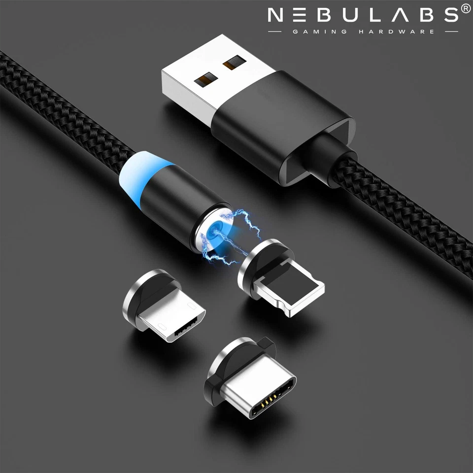 Magnetic Rotating USB Charging Cable USB Cord 3-in-1 Fast Charger Wireless LED - Image 2 of 4