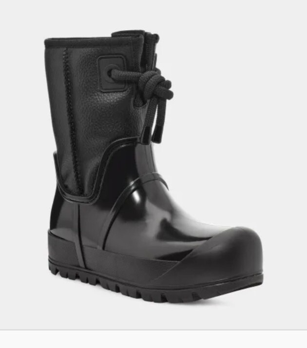 UGG Raincloud Lace Waterproof Tall Boots Women Size 6 Triple Black Sherpa Wool NWOB