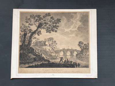 1759 Etching/Engraving C. Norton after J-B. Pillement ''Le Petit Pont de Pierre''