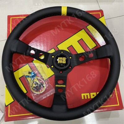 MOMO 340mm/14'' Black Deep Dish Leather Racing Drift Sport Steering Wheel