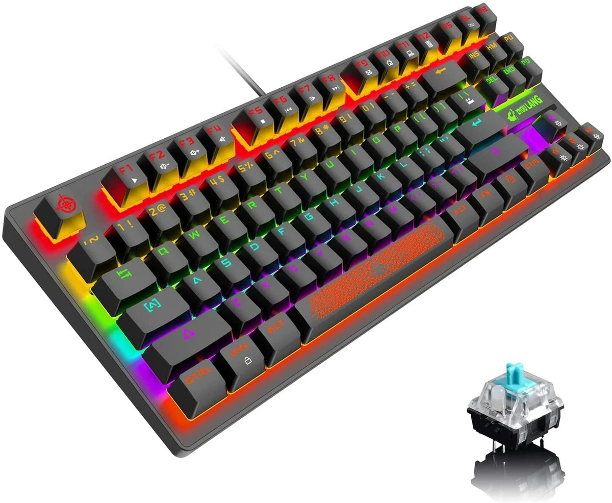 Wired Mechanical Gaming Keyboard RGB LED Backlight Blue Switch