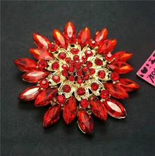 Shiny Red Crystal Rhinestone Big Sunflower Fashion Women Charm Brooch Pin Gifts