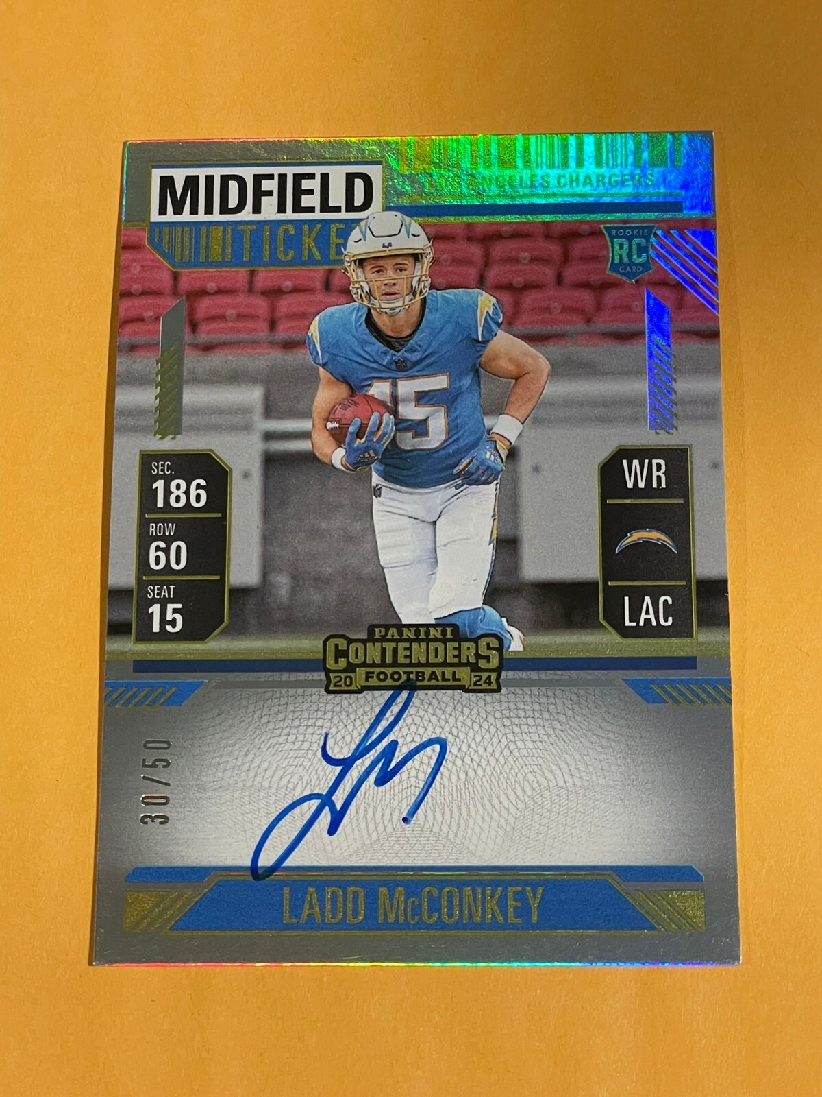 2024 Panini Contenders Ladd McConkey Rookie Midfield Ticket Auto #110 30/50