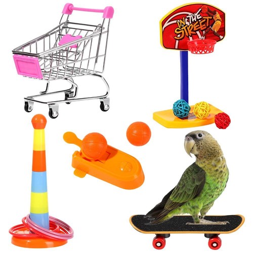 Mini Shopping Cart Basketball Intelligence Training Parrot Toys Rings Stacking