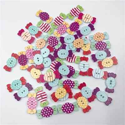 50 PC Wooden Two-Hole Buttons Candy 25x12mm Random Colors New Free Ship A2662